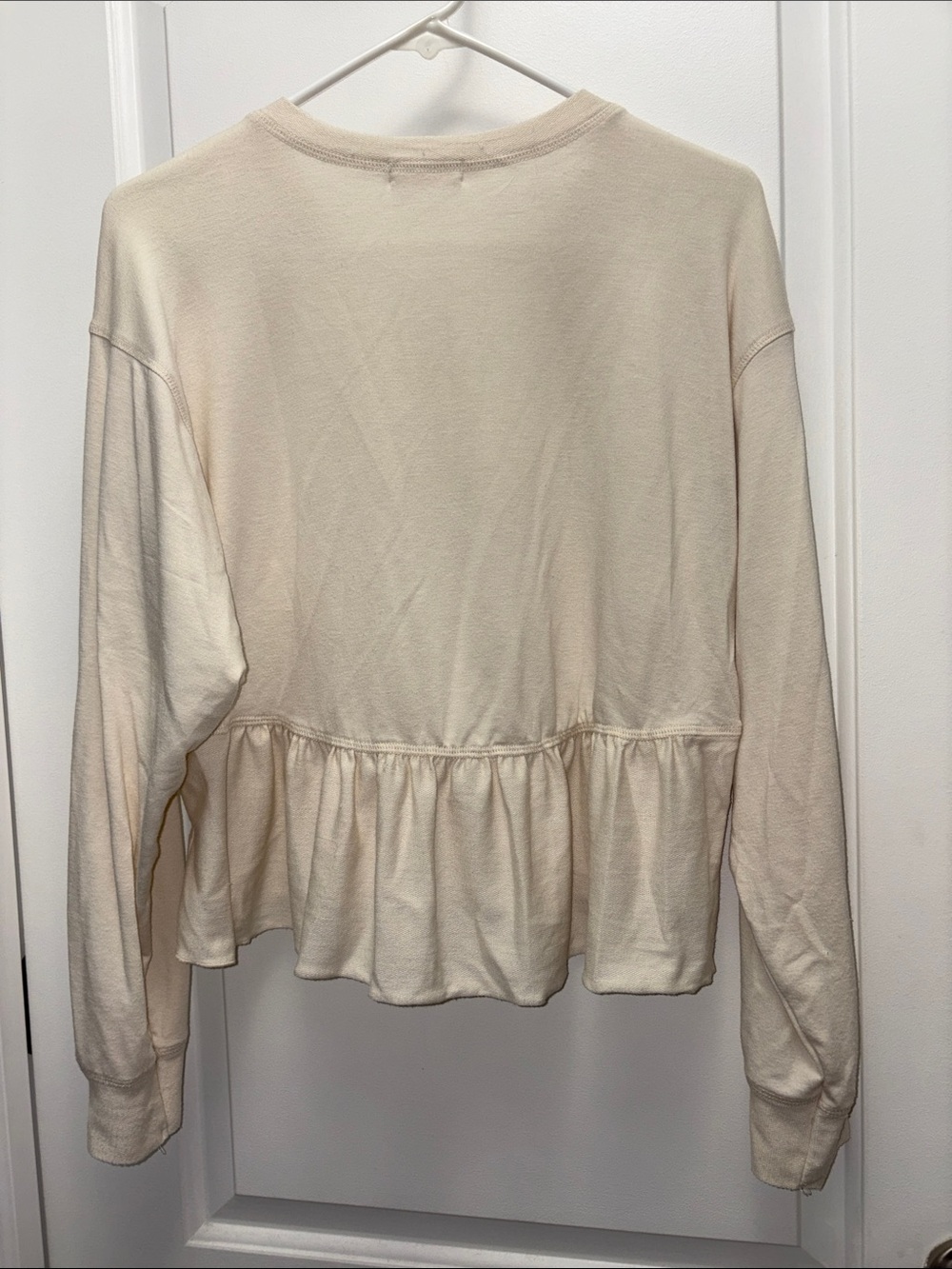 Altar’d State Cream Peplum Sweatshirt Top Ruffle Hem Long Sleeve Size M - Picture 6 of 8